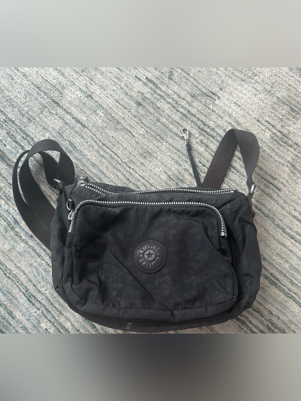 Kipling Black Nylon Crossbody Belt Bag with Silver Hardware